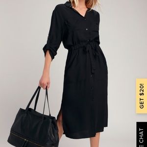 NWT Lush BREWER BLACK MIDI SHIRT DRESS